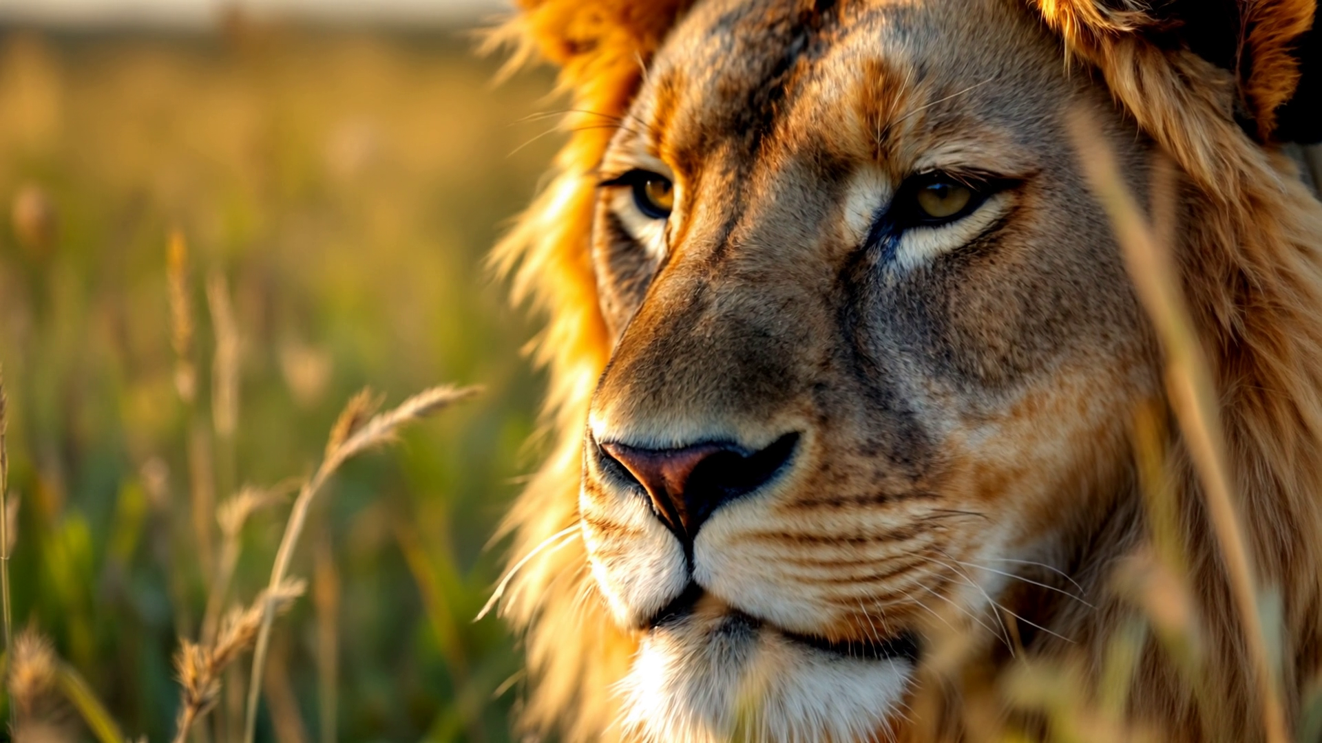 Lion resting in golden light — strength and peace on the About Sheila page